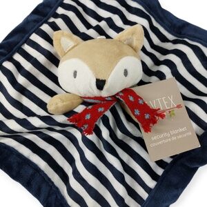 Levtex Baby Fox Security Blanket Plush Lovey Blue Striped 14" Sq NEW WITH TAGS
